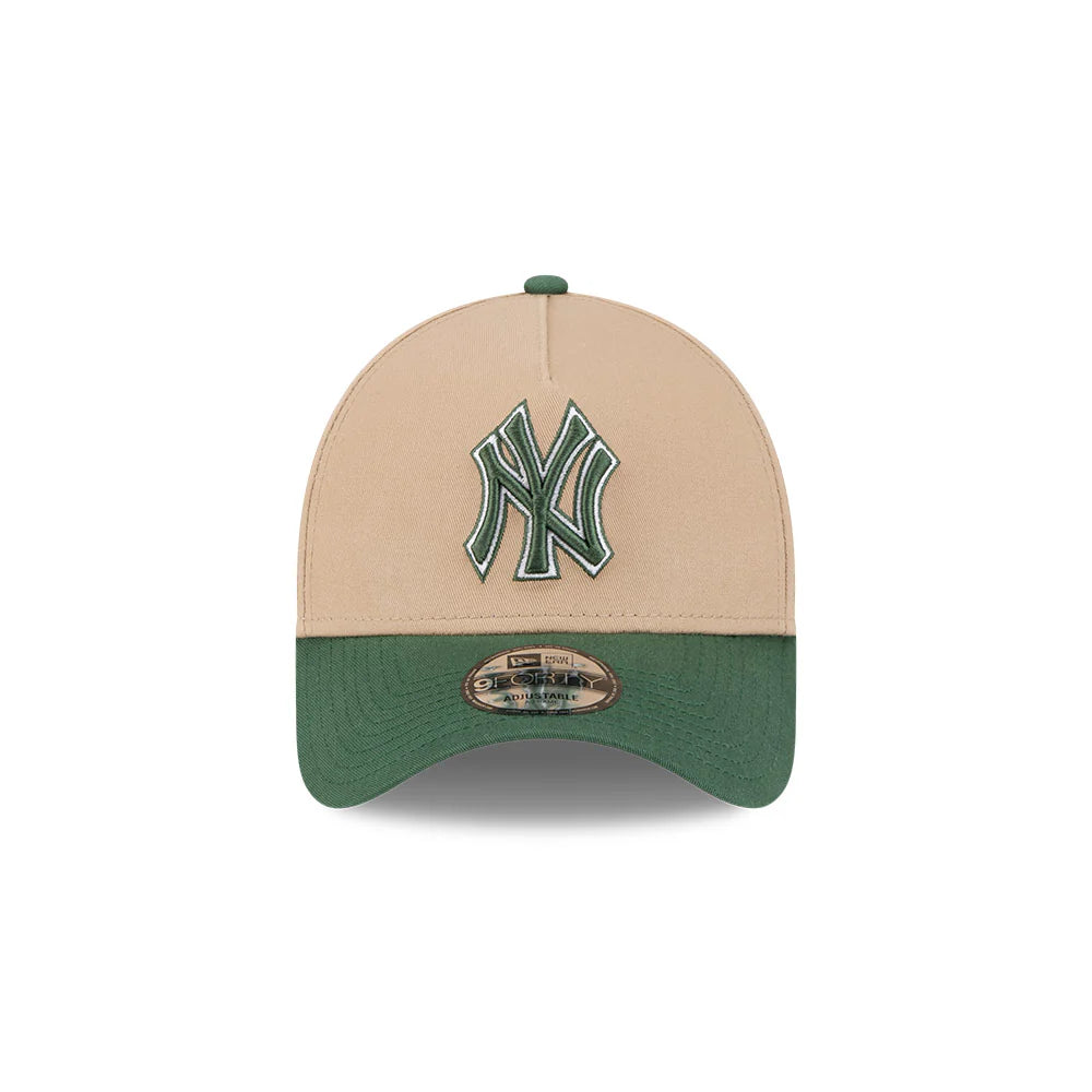 New York Yankees Hat - Camel Pine Green 2-Tone World Series 9Forty A-Frame MLB Snapback Cap - New Era